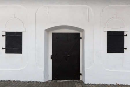 Windows and door of a traditional granary in Blatnica village, northern Slovakia.の写真素材
