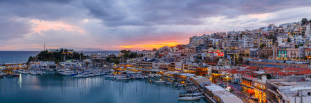 Athens, Greece - December 04, 2017: Evening in Mikrolimano marina in Athens, Greece.のeditorial素材