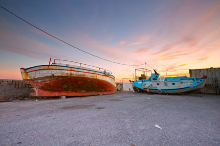 Athens, Greece - November 10, 2015: Old abandoned boats in Mikrolimano marina in Athens, Greece.のeditorial素材