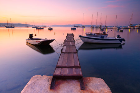 Adamantas, Greece - October 07 2015: Milos bay of the Milos island as seen from Adamantas harbour.のeditorial素材