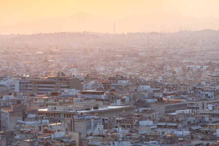 Athens, Greece - February 9, 2019: Central Athens and Piraeus as seen from Strefi hill.のeditorial素材