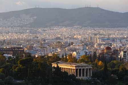 Athens, Greece - February 27, 2019: Temple of Hephaestus in Ancient Agora in Athens, Greece.