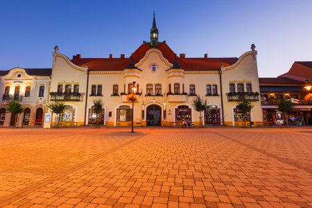 Topolcany, Slovakia - September 12, 2019: Historical Art Nouveau town hall in the main square of Topolcany, Slovakia.のeditorial素材