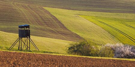 Hunting lookout in the fields, Turiec region, northern Slovakia.の写真素材