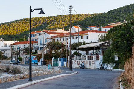 Megalochori, Greece - November 02, 2019: Seafront of Megalochori village on Agistri island, Greece.のeditorial素材