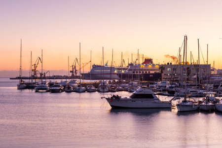 Heraklion, Greece - January 11, 2020: Marina in the port of Heraklion in Crete, Greece.のeditorial素材