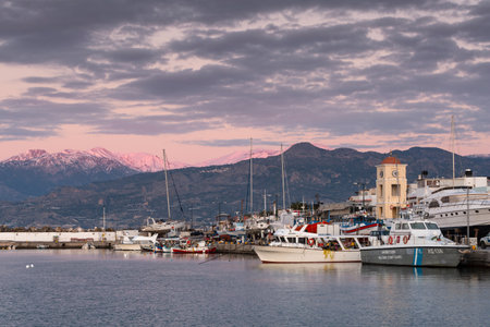 Ierapetra, Greece - January 13, 2020: Harbour of Ierapetra early in the morning.のeditorial素材