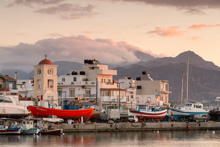Ierapetra, Greece - January 13, 2020: Harbour of Ierapetra early in the morning.のeditorial素材
