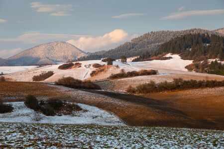 Rural winter landscape of Turiec region, Slovakia.
の写真素材
