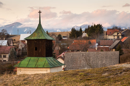 Historical Bell tower in a village of Turiec region, Slovakia.の写真素材