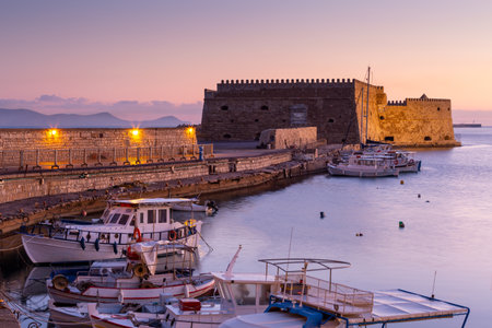 Venetian fortress in the old harbour of Heraklion in Crete, Greece.のeditorial素材