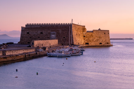 Venetian fortress in the old harbour of Heraklion in Crete, Greece.のeditorial素材
