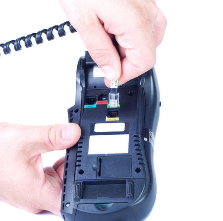 man`s hands and The device with usb connector isolated