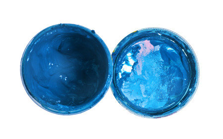 gouache paint in bottle blue isolated whiteの写真素材
