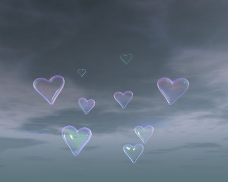 a rendition with heat shaped soap bubbles beneath a cloudy skyの写真素材