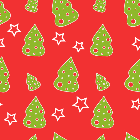 Seamless Christmas tree on a red backgroundのイラスト素材