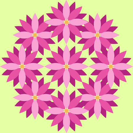 Purple and pink flowers on the light green backgroundのイラスト素材