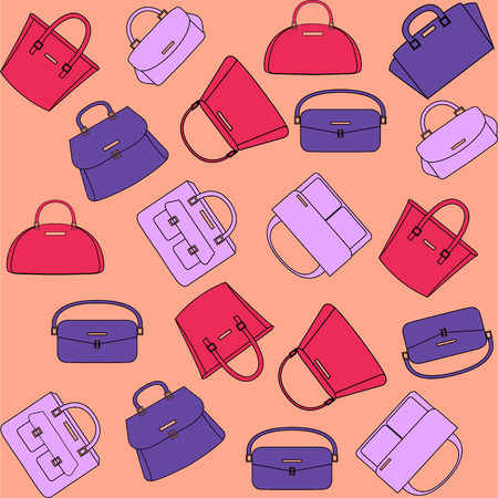 Pattern of colorful female handbags on the orange backgroundのイラスト素材