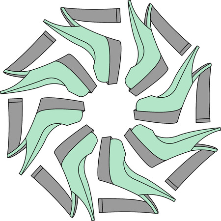 Set of different color shoes in circle. Round shape made of high heel shoesのイラスト素材