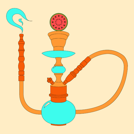 Hookah vector color illustration with fruit watermelonのイラスト素材