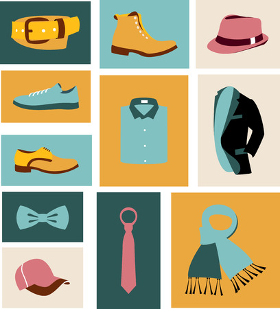 illustration set of fashion accessories and style men clothing and shoesのイラスト素材