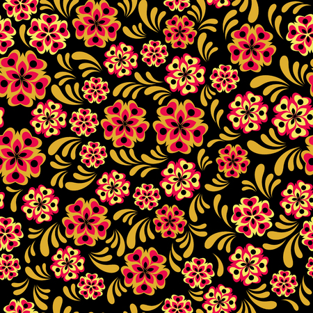 Vector traditional russian khokhloma seamless pattern styleのイラスト素材
