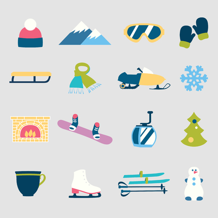 Set of winter icons activities in flat design styleのイラスト素材