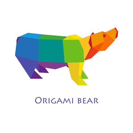 Illustration of modern flat design with origami bear isolated on grey backgroundのイラスト素材