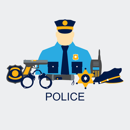 Vector line set collection icons of police equipment vector illustrationのイラスト素材
