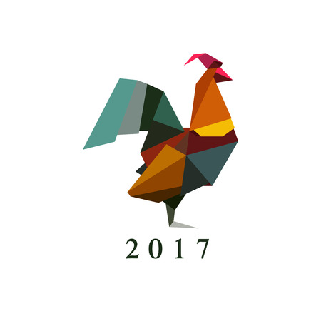 Vector illustration of origami silhouette of cock or roosterのイラスト素材