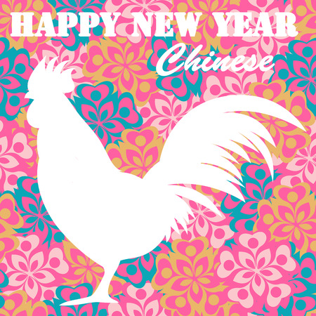 Vector illustration silhouette of rooster decorated with floral patternsのイラスト素材