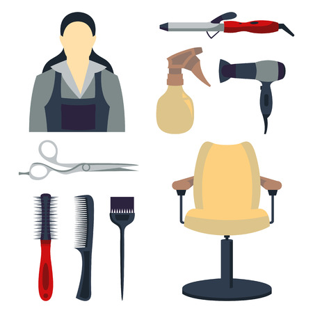 Vector illustration of hairdresser and equipment setのイラスト素材