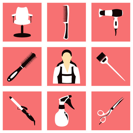 Vector illustration of hairdresser and equipment setのイラスト素材
