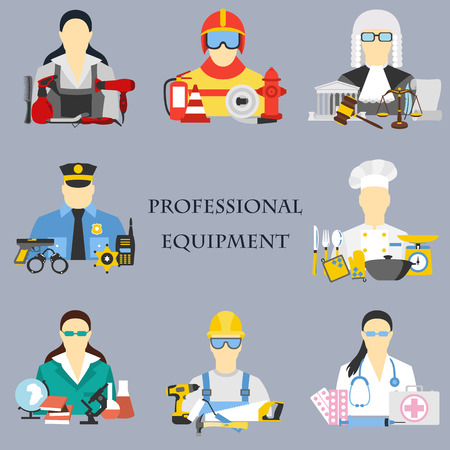 Vector collection icons of color professions equipment vector illustrationのイラスト素材