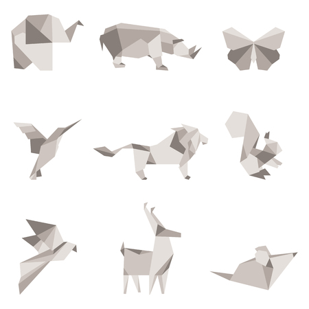 A Vector illustration of color origami animals and birdsのイラスト素材