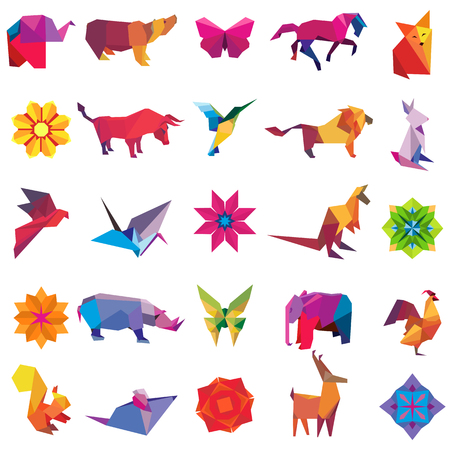 Big vector set of animal origami figuresのイラスト素材
