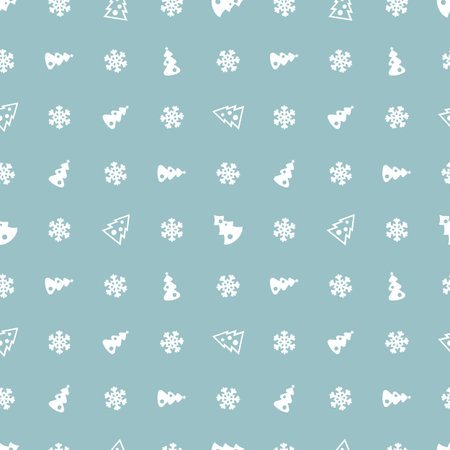 Christmas trees and snowflakes blue pattern.