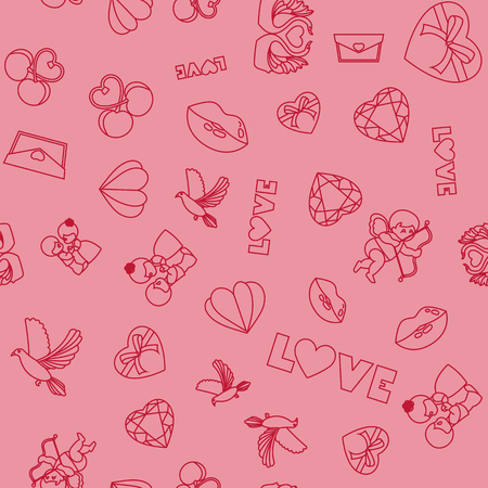 Valentines day color seamless pattern and typography elements.のイラスト素材