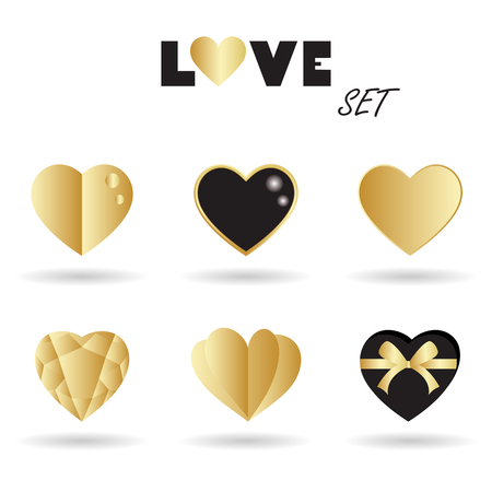 A Vector set of gold hearts design and love elementsのイラスト素材