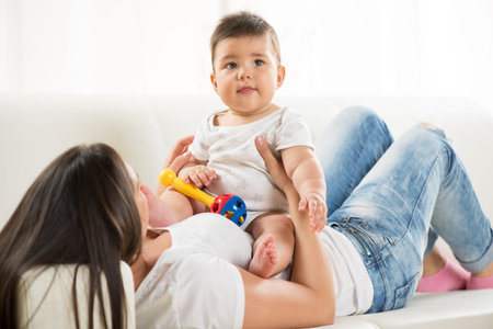 Mother and baby at home