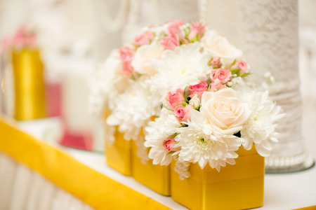 Wedding table decoration with flowersの写真素材