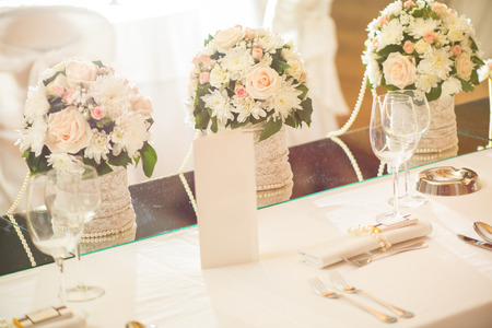 Wedding table setting in restaurant