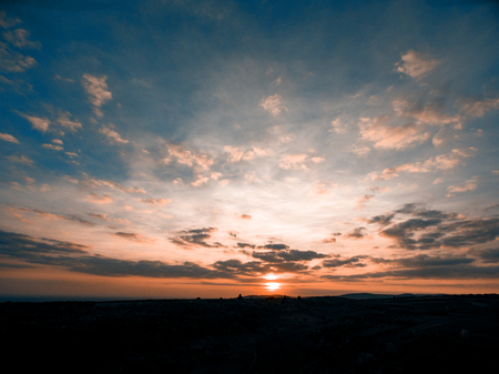 Abstract beautiful bright blue red and yellow sun sunlight view landscape natural outdoor background. 

の写真素材