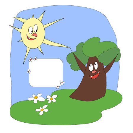 Cool Illustration of a Sun and tree.のイラスト素材