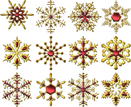 Metallic Golden-Red Snowflakesの写真素材