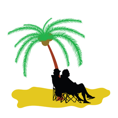 couple silhouette under the palm tree illustrationのイラスト素材