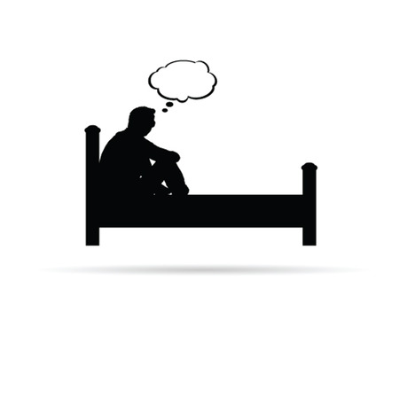 man on bed black vector silhouette illustration on a whiteのイラスト素材