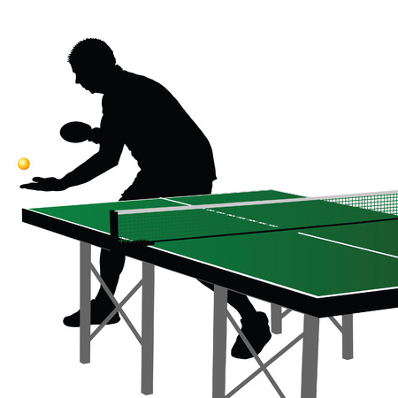 Table tennis player silhouette three on white backgroundのイラスト素材