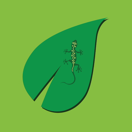 lizard on the leaf color vector illustration on a greenのイラスト素材