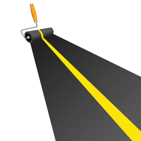 roller painting road with yellow line vector illustrationのイラスト素材